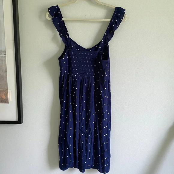 MADEWELL Blue and Cream Polka Dot Ruffle-Strap Button-Front Mini Dress Size 6 - Picture 4 of 14